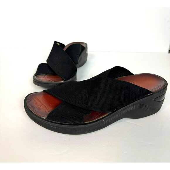 Bzees Desire Sandals Women's Sz 9 Black Comfort Elastic Cross Strap Wedge Slide - Picture 1 of 9